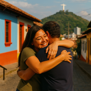 Abrazo en las calles de San Antonio